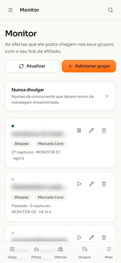 Monitor de concorrentes no celular.